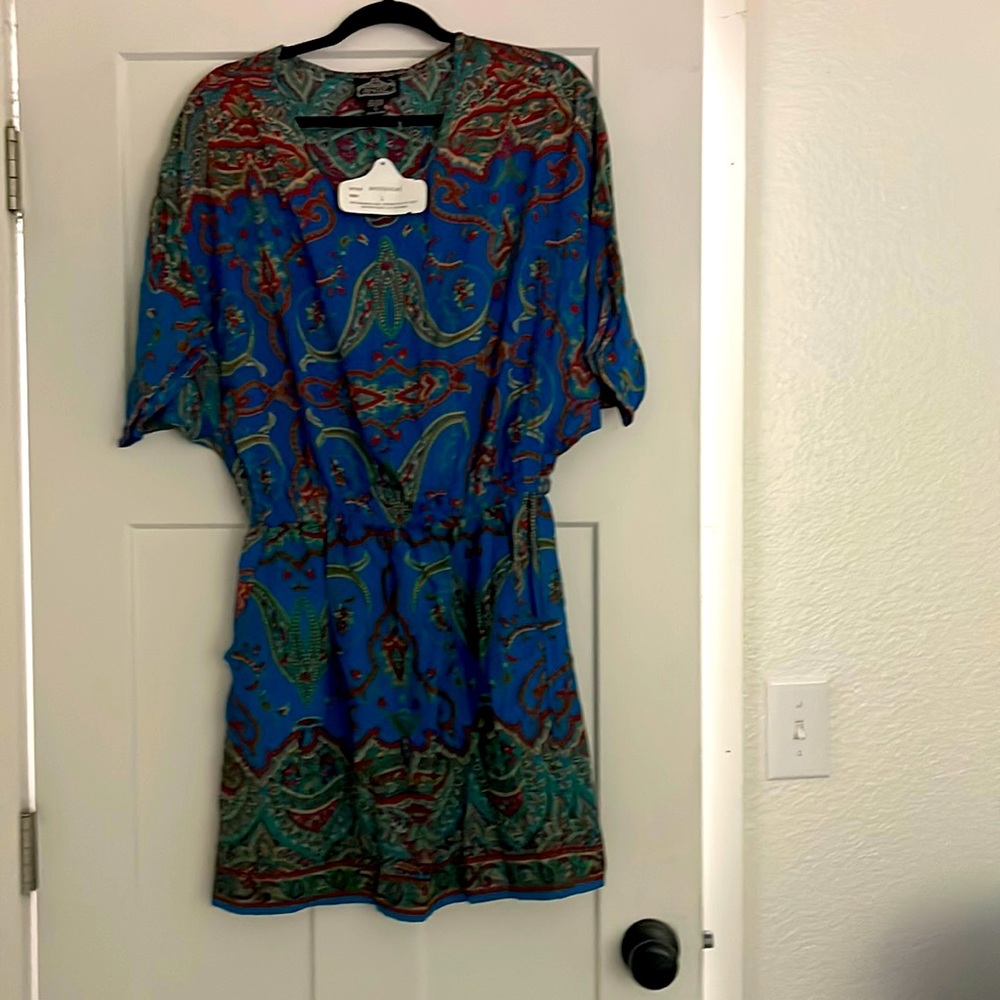 Angie Blue Paisley Midi Dress with Green and Red Accents